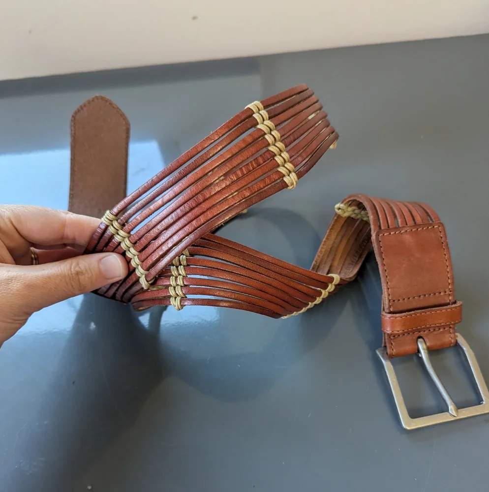 Vintage Talbots Brown Woven Leather Belt Boho Festival‎ Wide Chestnut